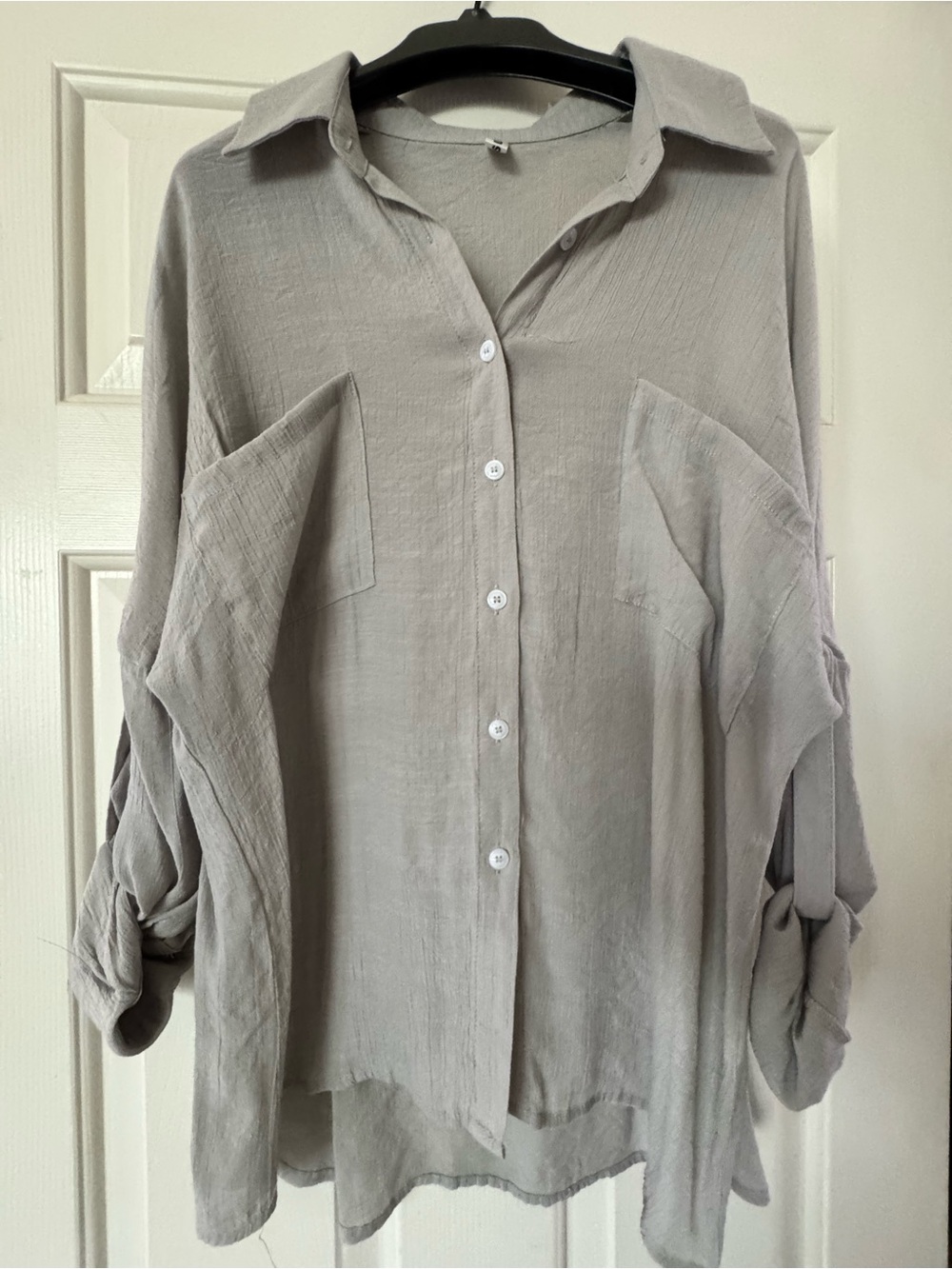 Light Gray Button-Front Women’s Shirt - Relaxed Collared Top